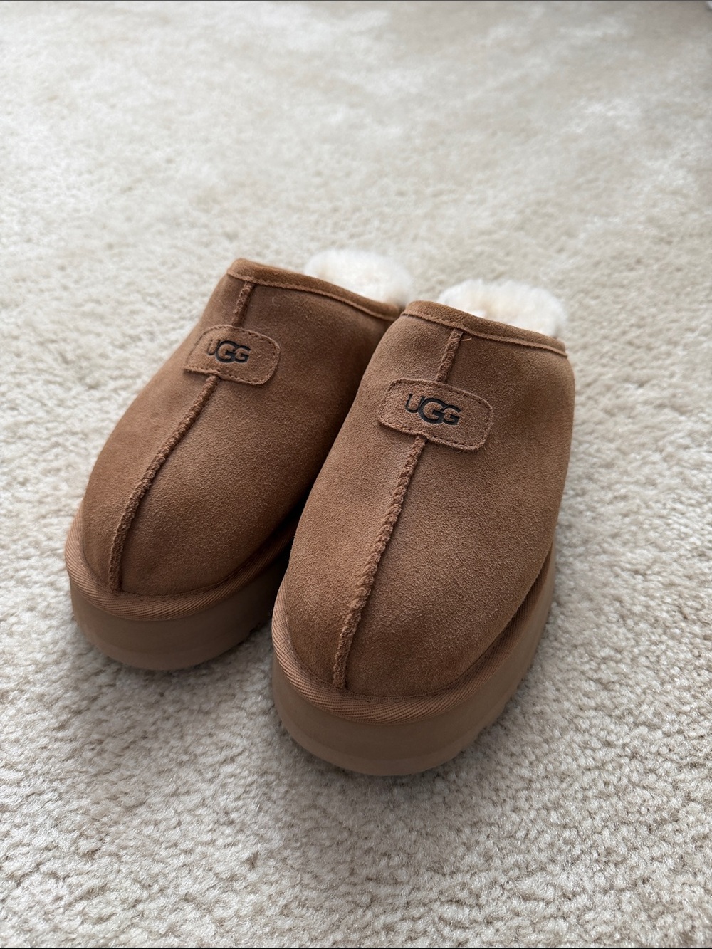 UGG Chestnut Brown Suede Shearling Slip-On Clog
